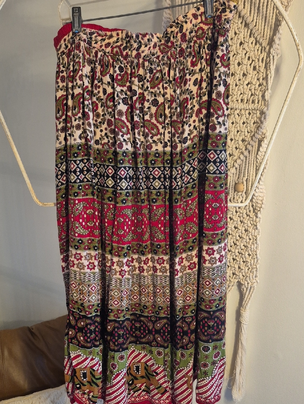 Boho Floral Bandana Print Maxi Skirt - Red & Green